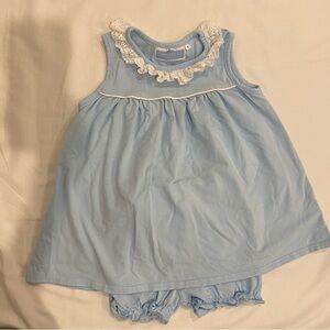 Trotter St. Kids size 4 set w/ bloomers. Light blue, white eyelet lace & piping